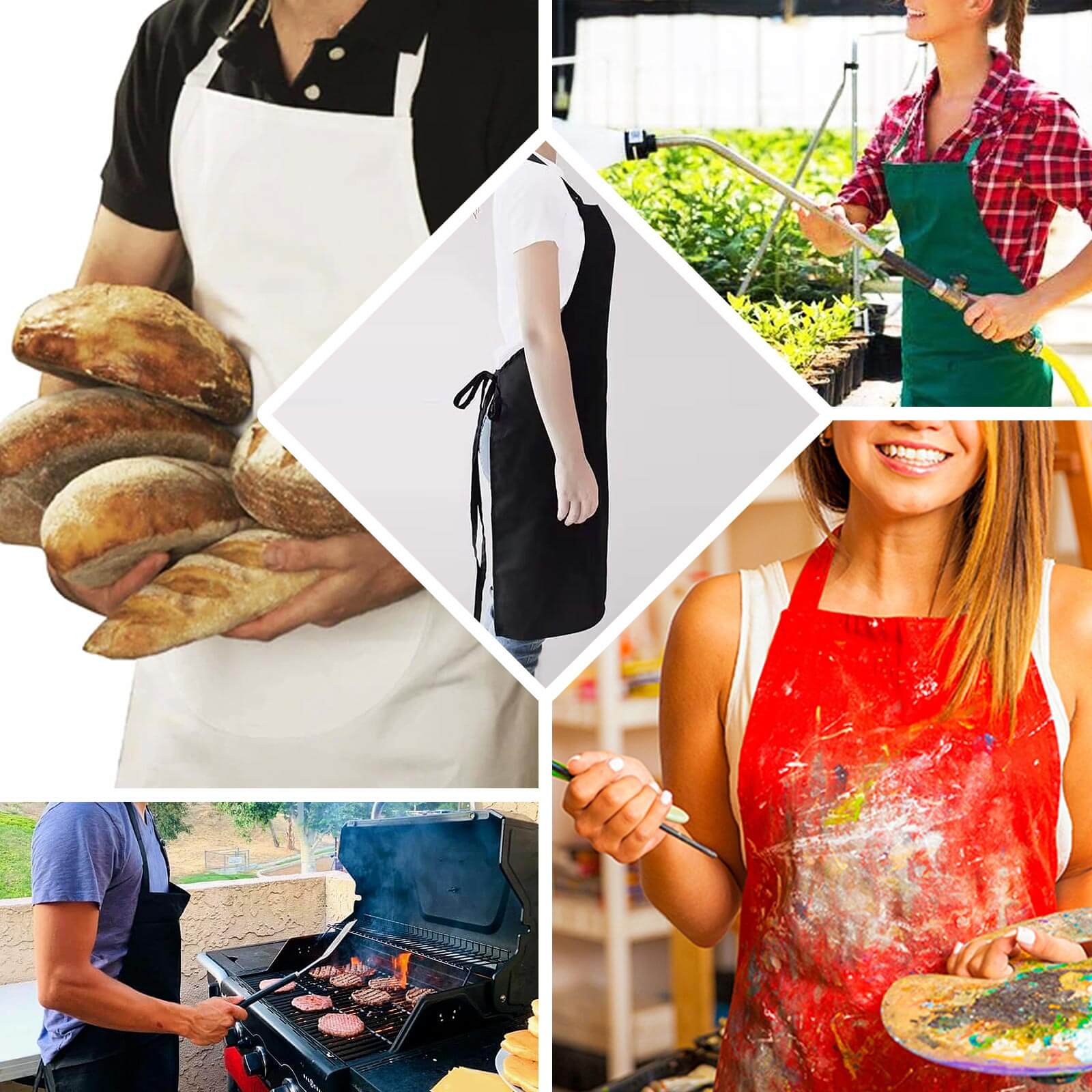 White Premium Polyester Cooking Chef Apron with Adjustable Neck and Long Ties, Waterdrop Resistant 2 Pockets Unisex Kitchen Bib Apron - Bell Racket Store