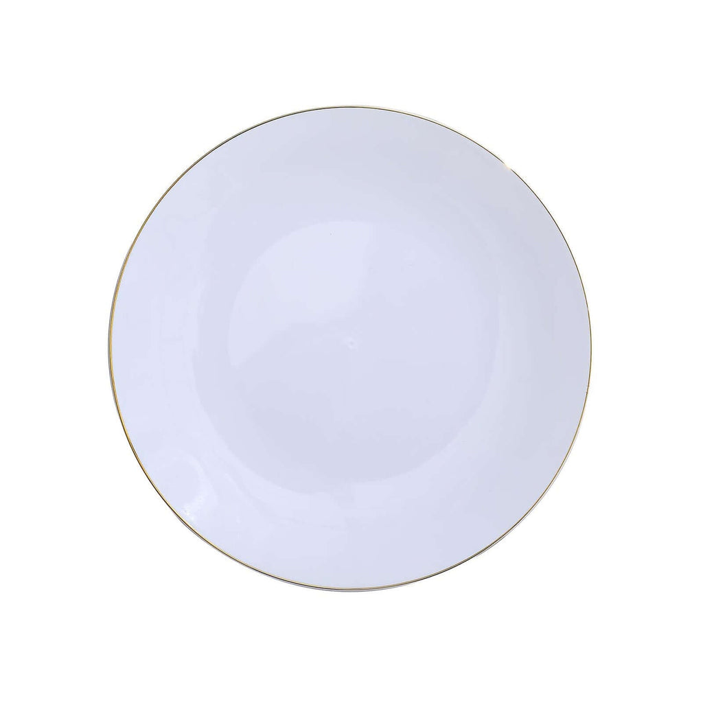 10-Pack Plastic 8" Round Dessert Plates in White with Gold Rim - Glossy Disposable Appetizer Salad Plates for Banquets & Special Occasions