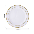 10-Pack Plastic Dessert Plates White with TrÃ¨s Chic Gold Rim - Disposable Plates for Parties 8"