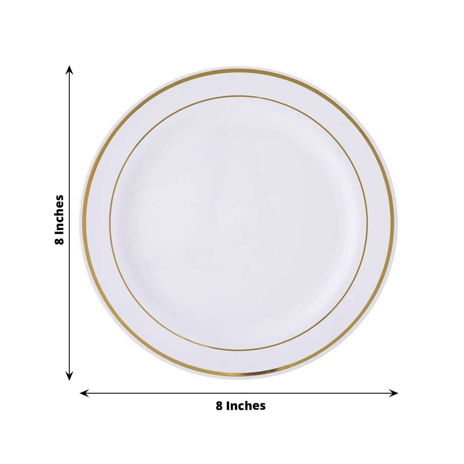 10-Pack Plastic Dessert Plates White with TrÃ¨s Chic Gold Rim - Disposable Plates for Parties 8"