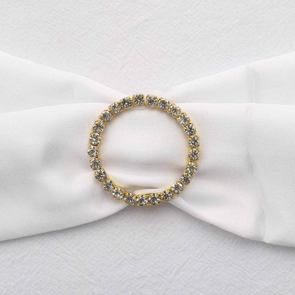 Rhinestone Chair Sash Band Buckle Gold 2" Circle Metal - Glittering Diamond Bow Pin for Chair Sashes & Wedding Decor