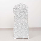 Satin Rosette Chair Cover for Banquet Chairs White - Stylish Stretch Fitted Slip-On Design for Sophisticated Gatherings