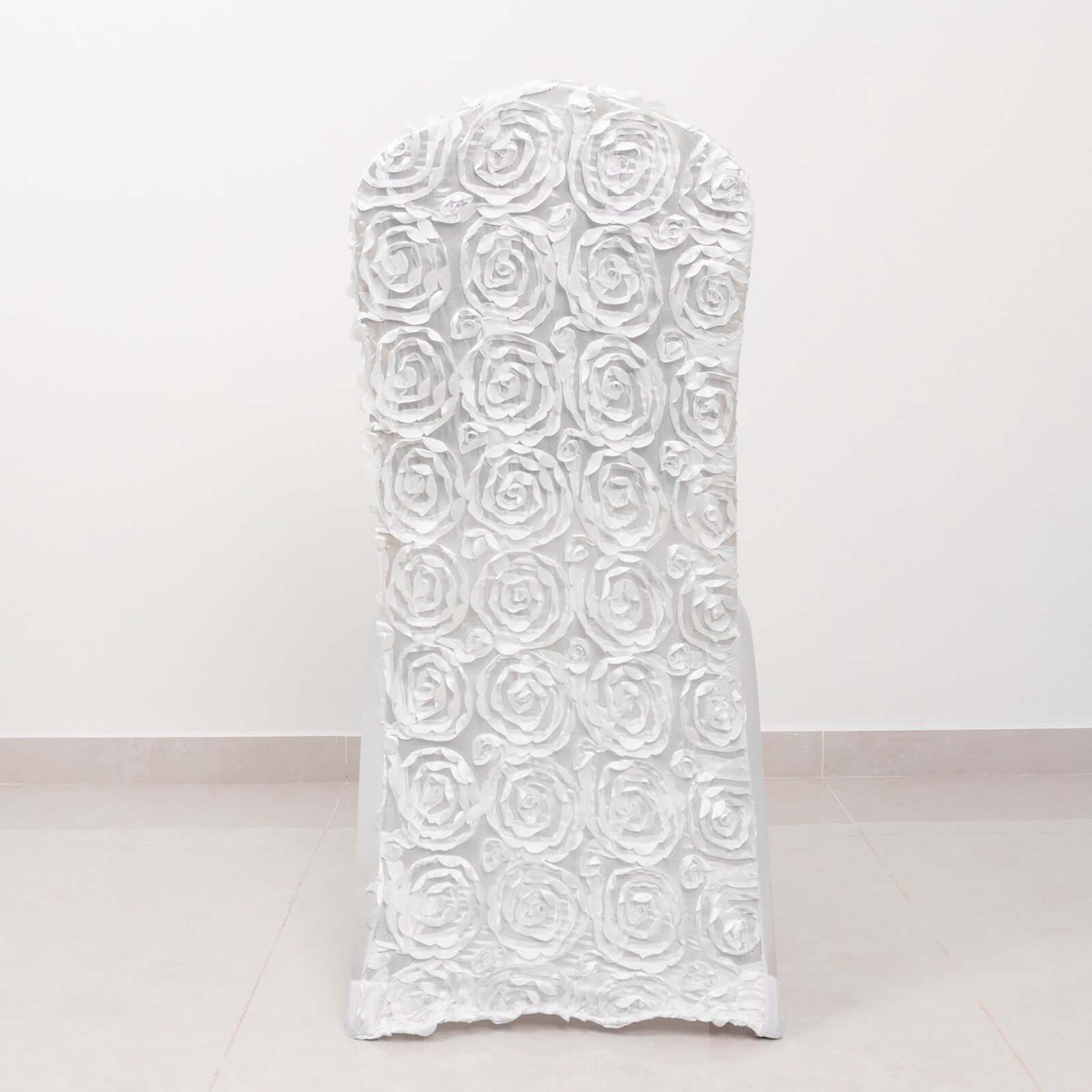 Satin Rosette Chair Cover for Banquet Chairs White - Stylish Stretch Fitted Slip-On Design for Sophisticated Gatherings