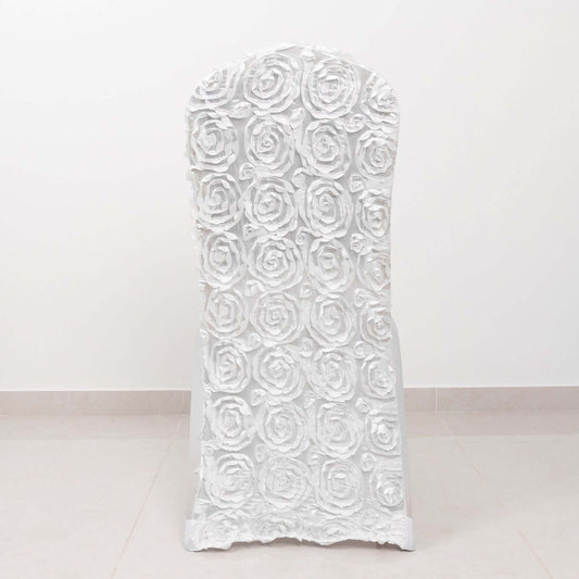 Satin Rosette Chair Cover for Banquet Chairs White - Stylish Stretch Fitted Slip-On Design for Sophisticated Gatherings
