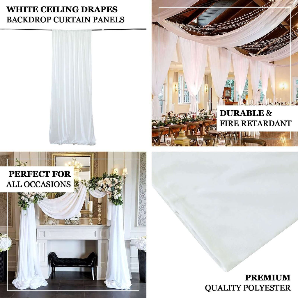 White Scuba Polyester Ceiling Drape Backdrop Curtain Panel, Commercial Grade Fire Retardant Wrinkle Free Draping Fabric With Rod Pockets - 5ftx20ft - Bell Racket Store