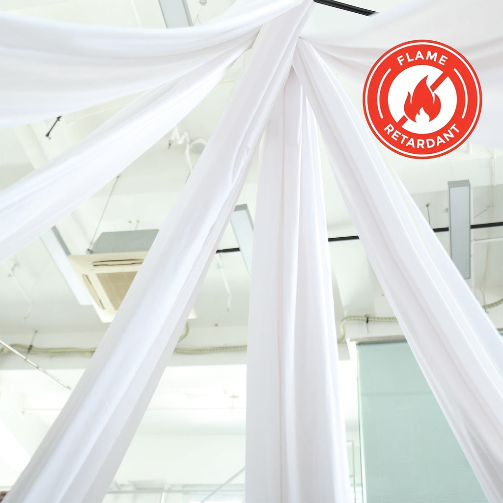 White Scuba Polyester Ceiling Drape Backdrop Curtain Panel, Commercial Grade Fire Retardant Wrinkle Free Draping Fabric With Rod Pockets - 5ftx20ft - Bell Racket Store