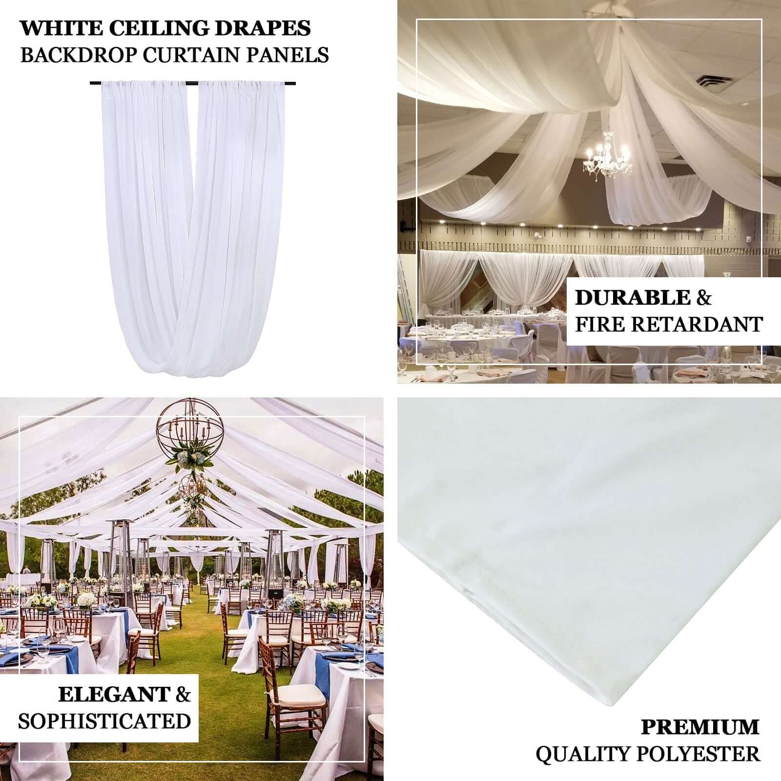 White Scuba Polyester Ceiling Drape Backdrop Curtain Panel, Commercial Grade Fire Retardant Wrinkle Free Draping Fabric With Rod Pockets - 5ftx40ft - Bell Racket Store