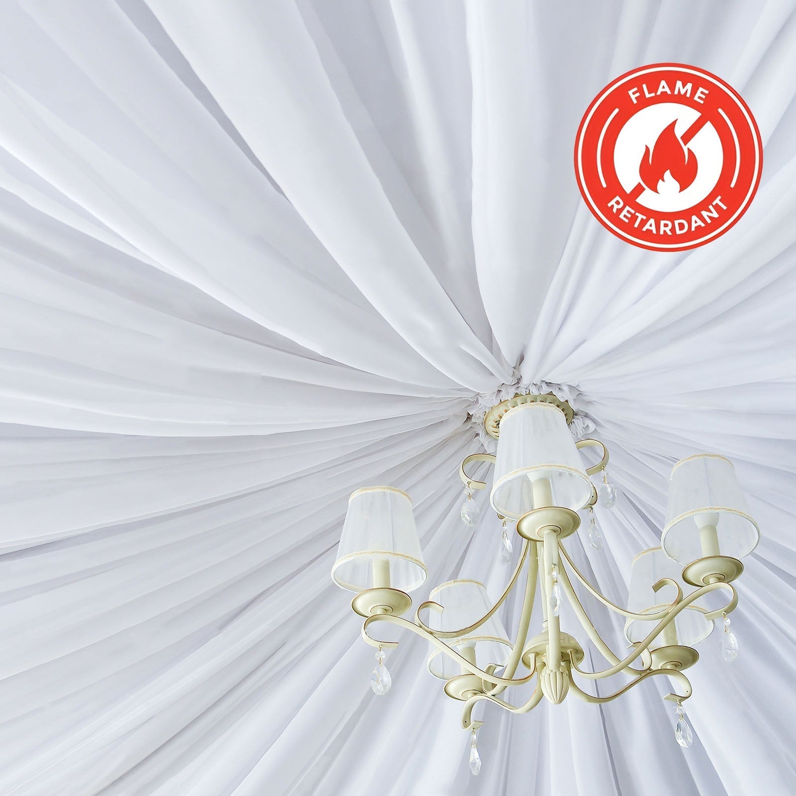 White Scuba Polyester Ceiling Drape Backdrop Curtain Panel, Commercial Grade Fire Retardant Wrinkle Free Draping Fabric With Rod Pockets - 5ftx40ft - Bell Racket Store