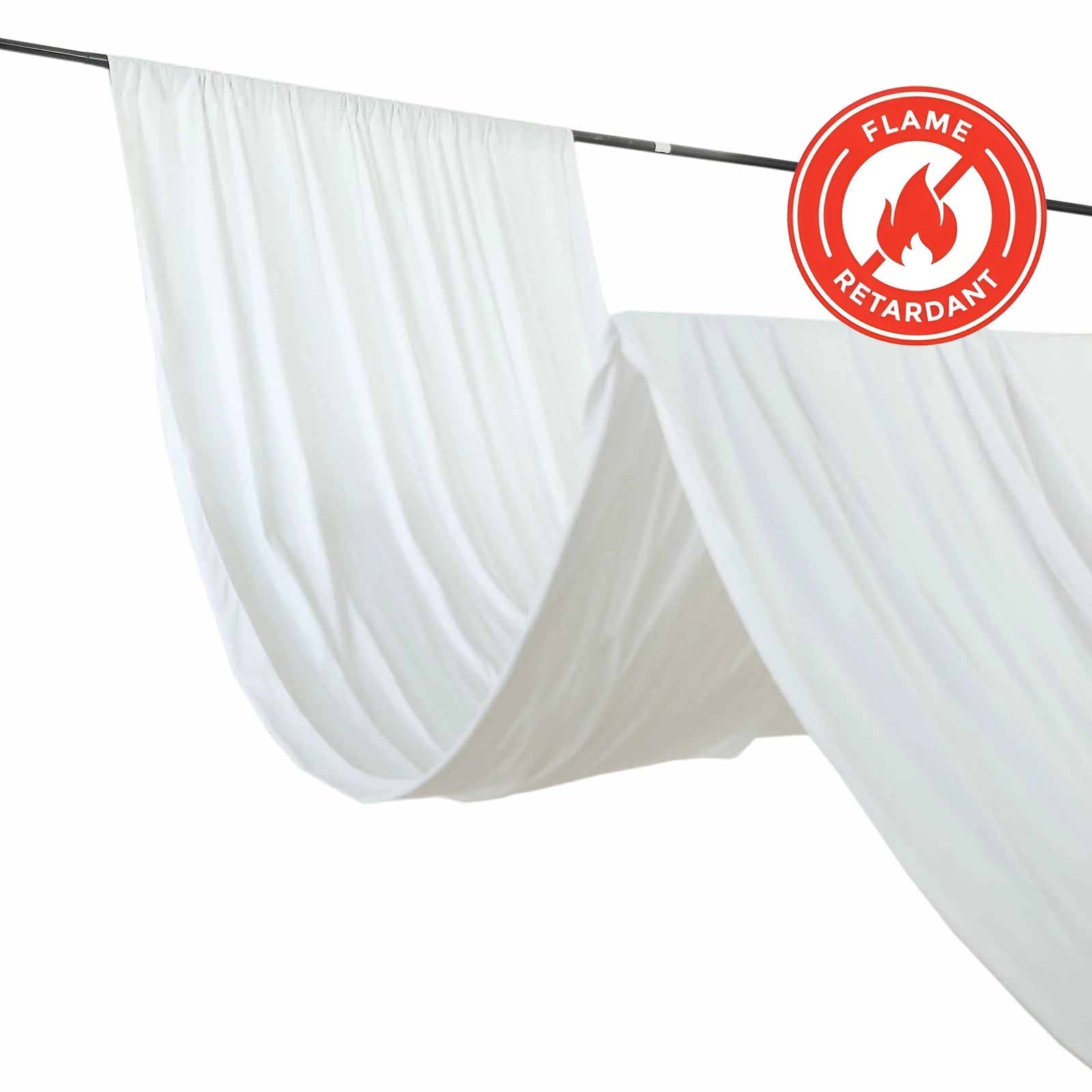White Scuba Polyester Ceiling Drape Backdrop Curtain Panel, Commercial Grade Fire Retardant Wrinkle Free Draping Fabric With Rod Pockets - 5ftx40ft - Bell Racket Store