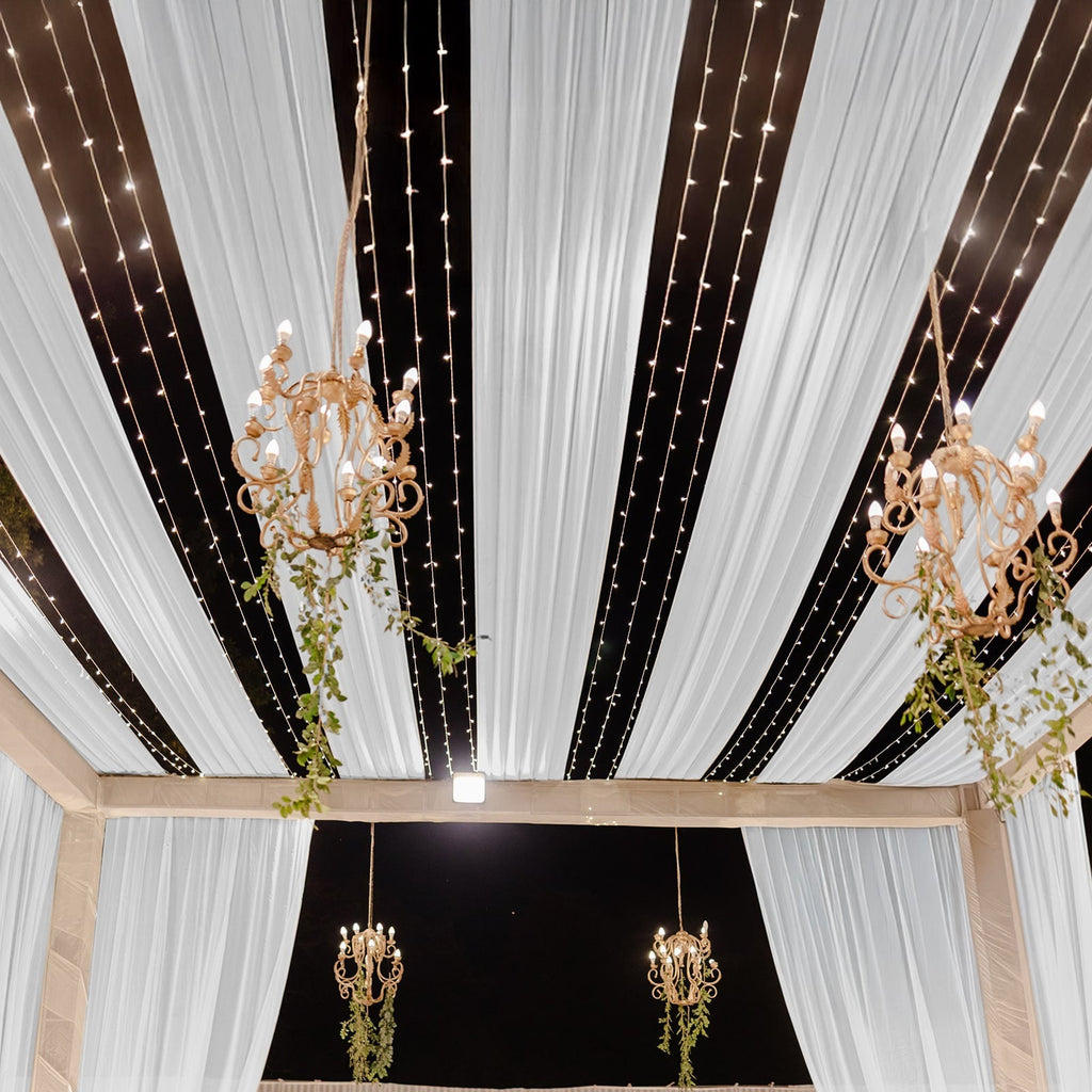 White Sheer Backdrop Drape â€“ 5ftx32ft Wedding Arch & Ceiling Decor Panel, Wrinkle Free with Soft Shimmer - Bell Racket Store