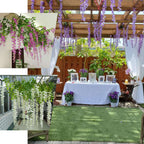 42" Silk Hanging Wisteria Flower Garland Vines in White, Elaborated 5 Full Strands in 1 Bush