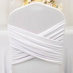 White Spandex Banquet Chair Cover with Ruffle Skirt & Cross Back Sash â€“ Stretch Slipcover for Events - Bell Racket Store