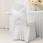White Spandex Banquet Chair Cover with Ruffle Skirt & Cross Back Sash â€“ Stretch Slipcover for Events - Bell Racket Store