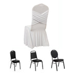 White Spandex Banquet Chair Cover with Ruffle Skirt & Cross Back Sash â€“ Stretch Slipcover for Events - Bell Racket Store