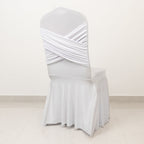 White Spandex Banquet Chair Cover with Ruffle Skirt & Cross Back Sash â€“ Stretch Slipcover for Events - Bell Racket Store