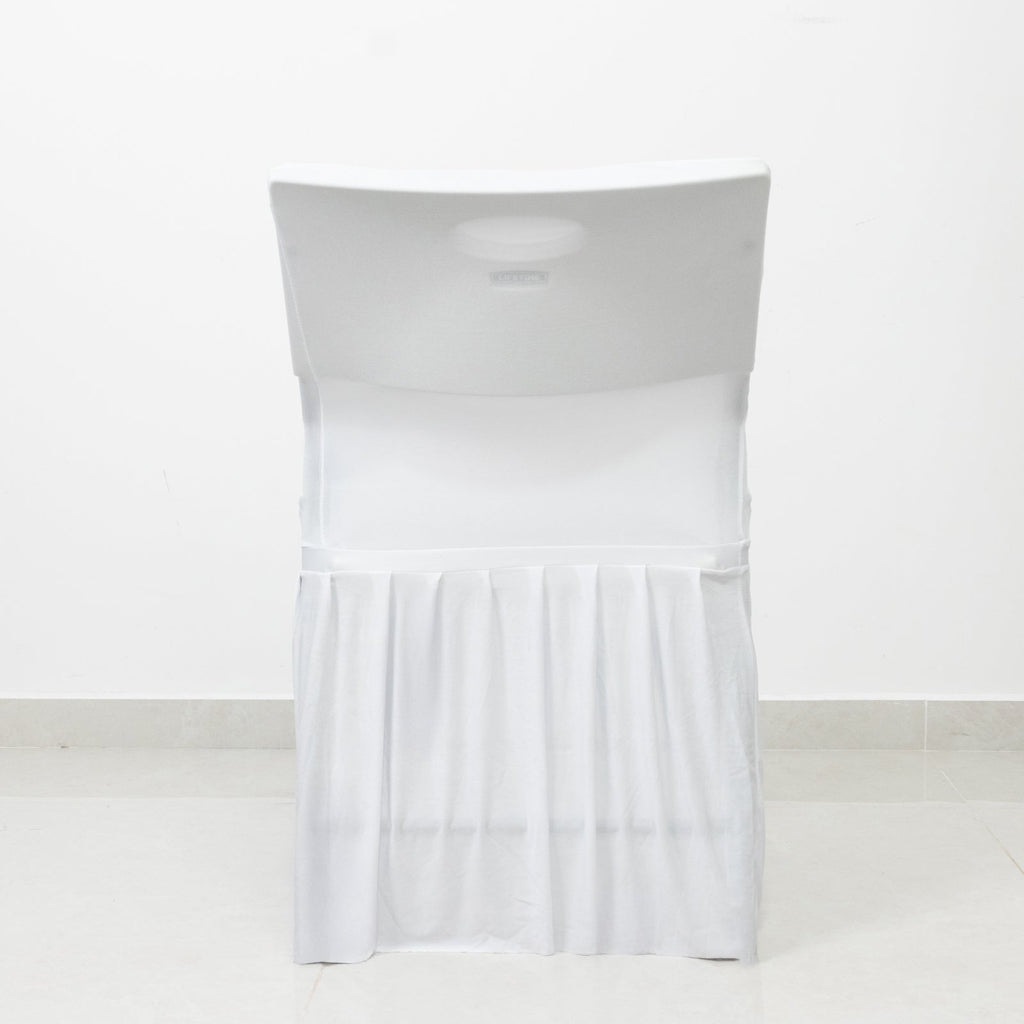 White Spandex Pleated Lifetime Folding Chair Cover â€“ Stretch Slipcover with Floor - Length Skirt, Also Fits Standard Chairs - Bell Racket Store