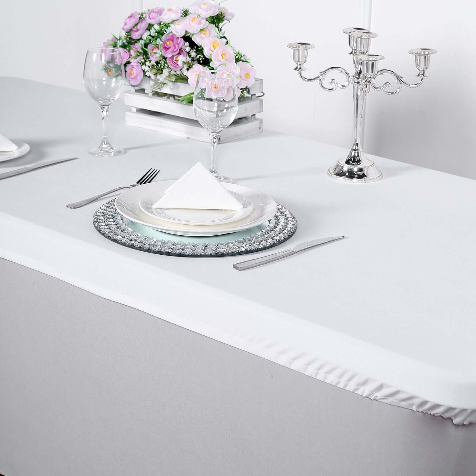 Stretch Spandex 72"x30" Rectangle Tablecloth Top Cover White - Sleek & Durable Fitted Table Topper Cap