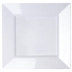 10-Pack Plastic Dinner Plates Glossy White Square with Wide Rim - Sturdy Disposable Party Plates 10"