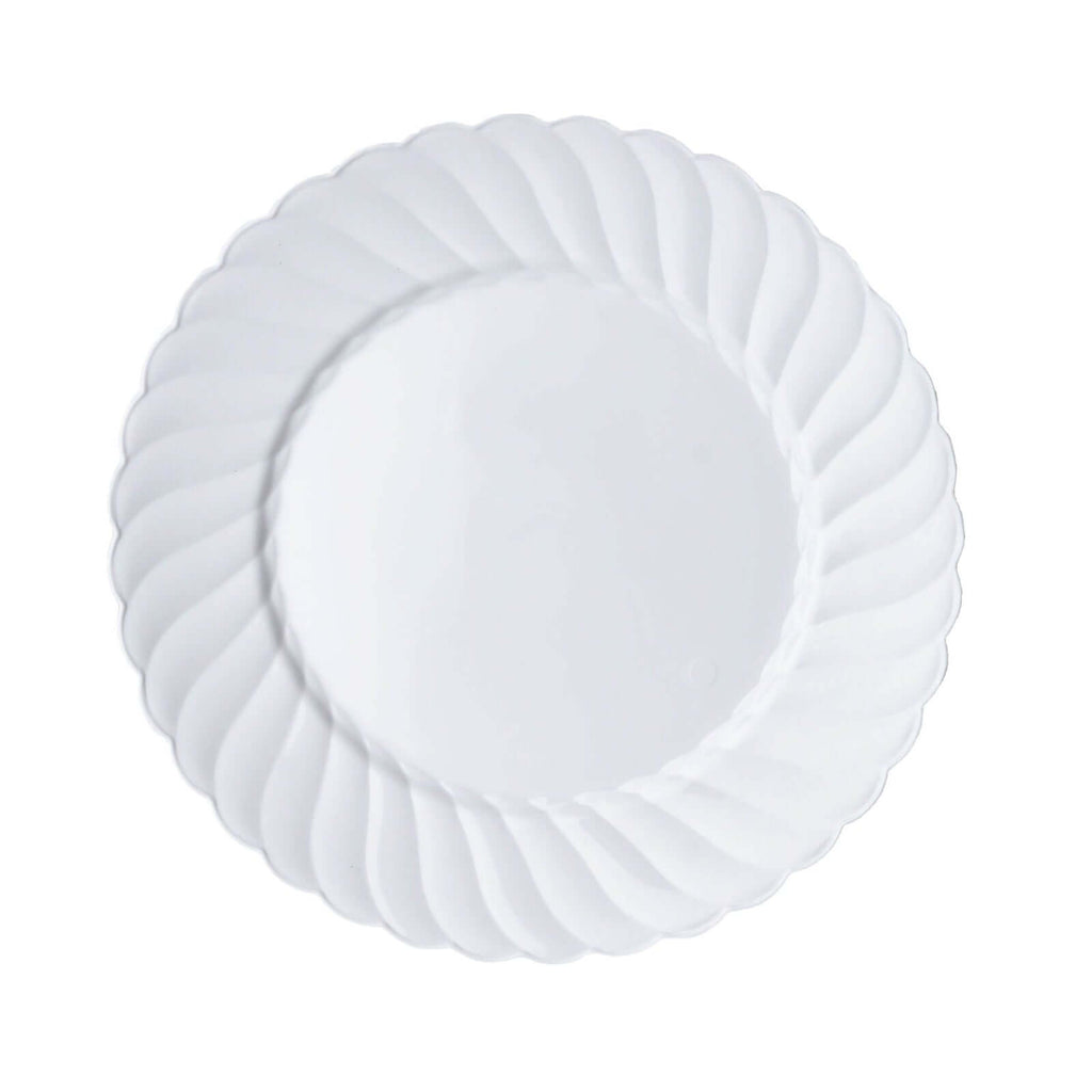 12-Pack Plastic Dessert Plates Glossy White Swirl Rim - Lightweight Round Salad Plates 6"