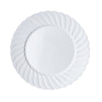 12-Pack Plastic Dessert Plates Glossy White Swirl Rim - Lightweight Round Salad Plates 6"