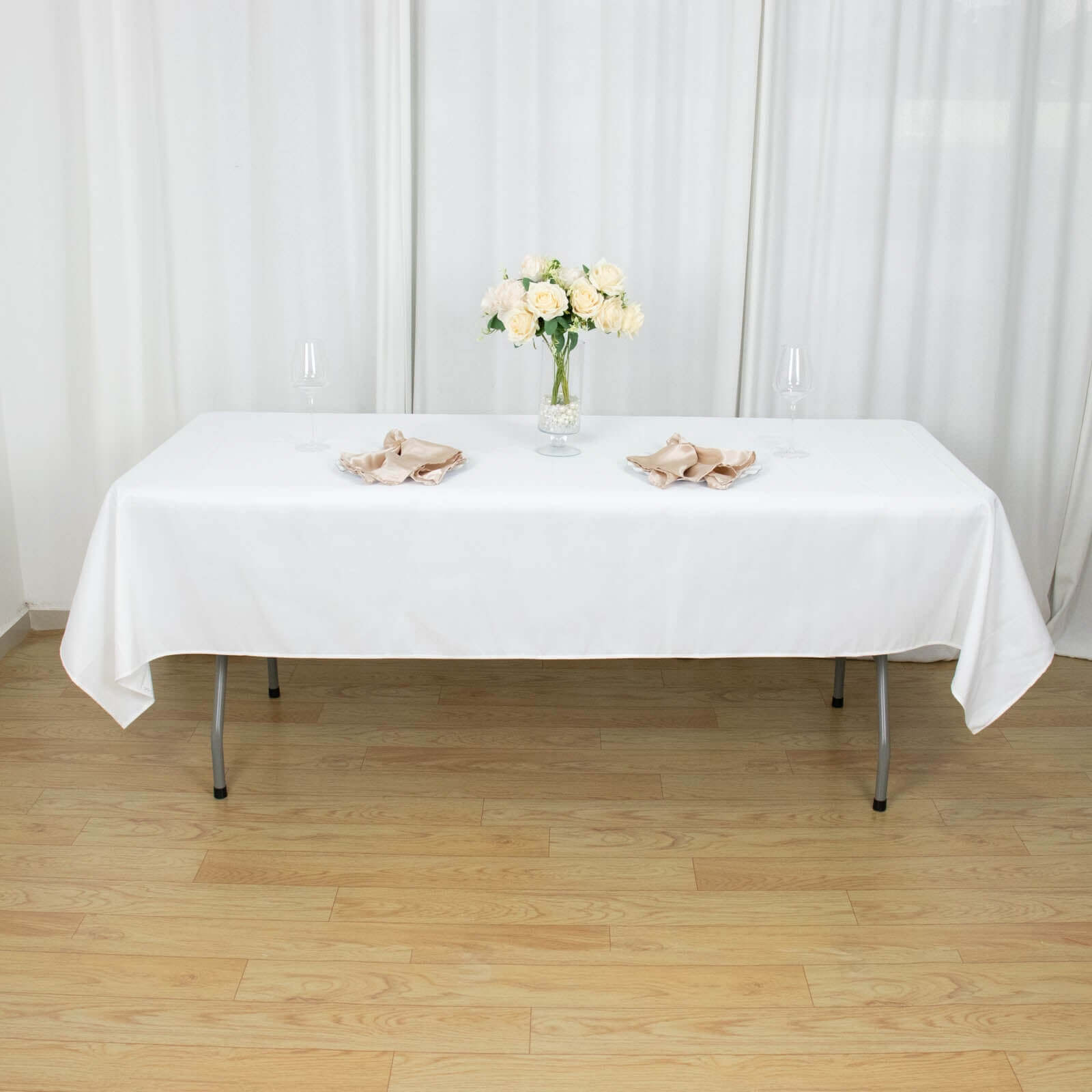 Premium Polyester 54"x96" Rectangle Tablecloth White - Durable 220GSM Stain-Resistant Fabric for Weddings & Events