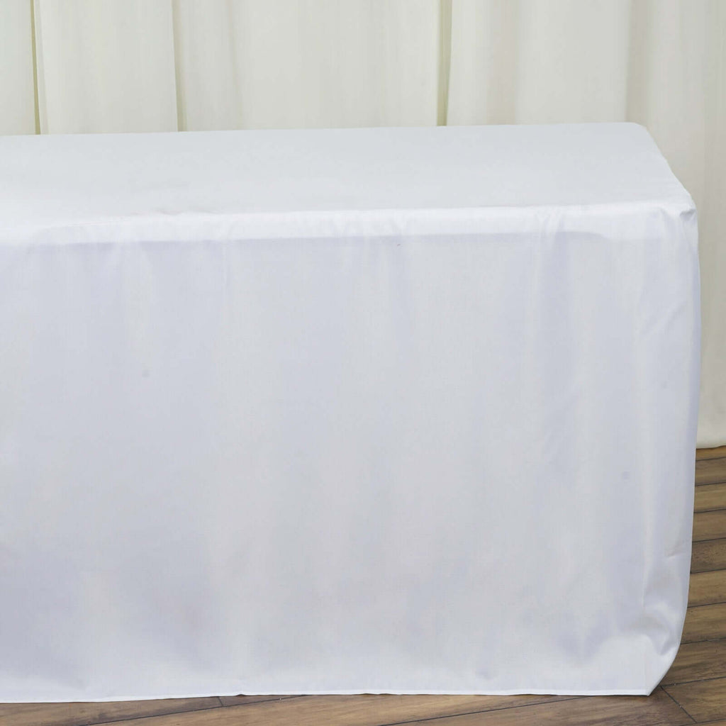 Fitted Polyester 96"x30" Rectangle Tablecloth White - Durable and Easy to Maintain Table Cover for Trade Shows, Catering & Events