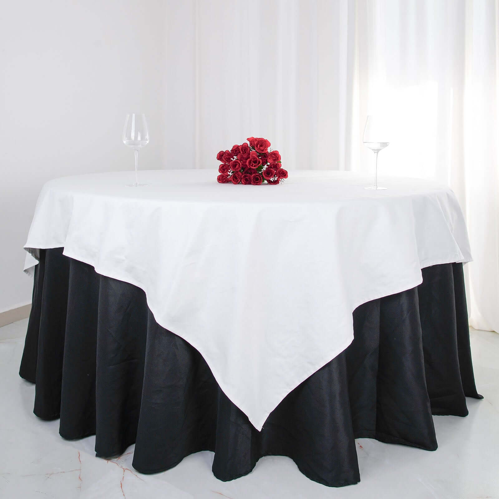 100% Cotton 90"x90" Table Overlay Square Tablecloth White Linen - Sophisticated, Soft & Breathable Fabric Table Cover