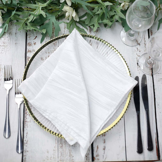 5 Pack Taffeta 20"x20" Napkins White - Accordion Crinkle Style Dinner Napkins for Upscale Dining