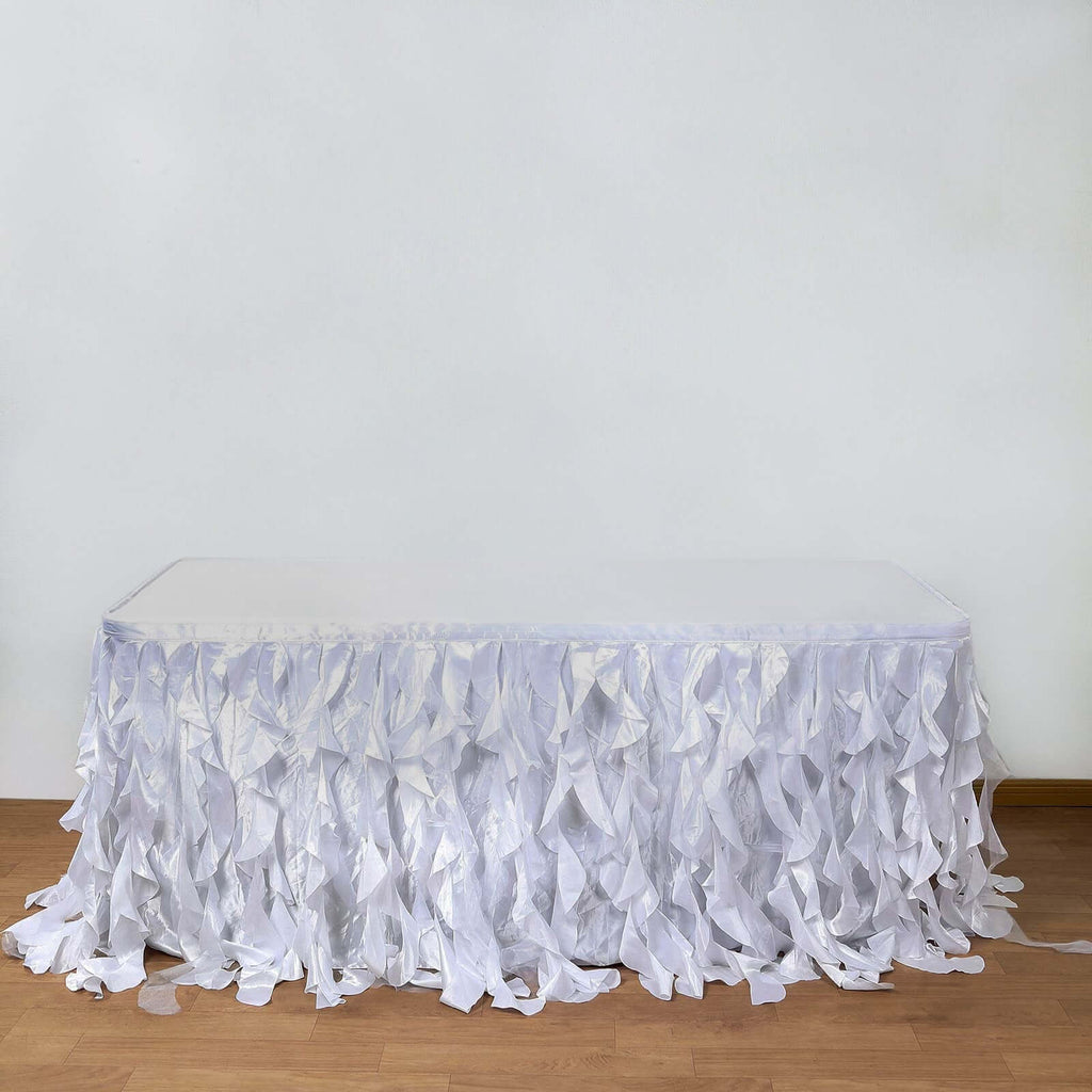 Taffeta 17ft Table Skirt White Cascading Curly Willow Style for Weddings & Banquets