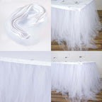 Tulle 21ft Table Skirt White - 4 Layer Pleated Tutu Chic & Soft Event Table Cover