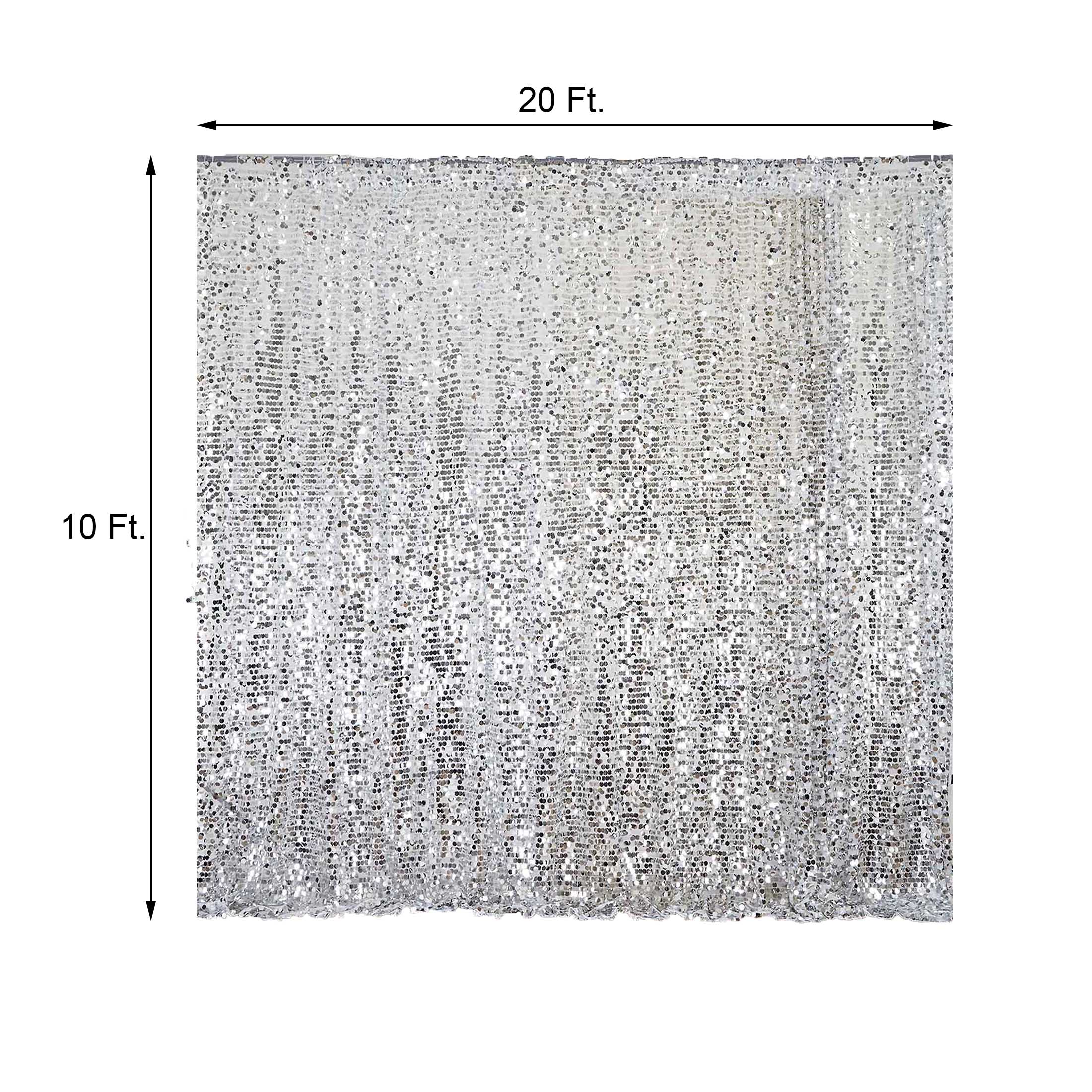20ftx10ft Silver Big Payette Sequin Event Curtain Drapes, Backdrop Event Panel