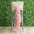 1 Set Chiffon Hoods Chair Sashes with Willow Ruffles Design Blush - Stylish Chair Bow Decor