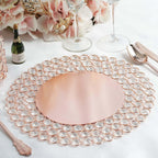 Wired Metal Round Charger Plate 14" in Rose Gold with Acrylic Crystal Beads, Glamorous Decorative Dinner Charger Tableware