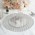 Wired Metal Round Charger Plate 14" in SIlver with Acrylic Crystal Beads, Glamorous Decorative Dinner Charger Tableware
