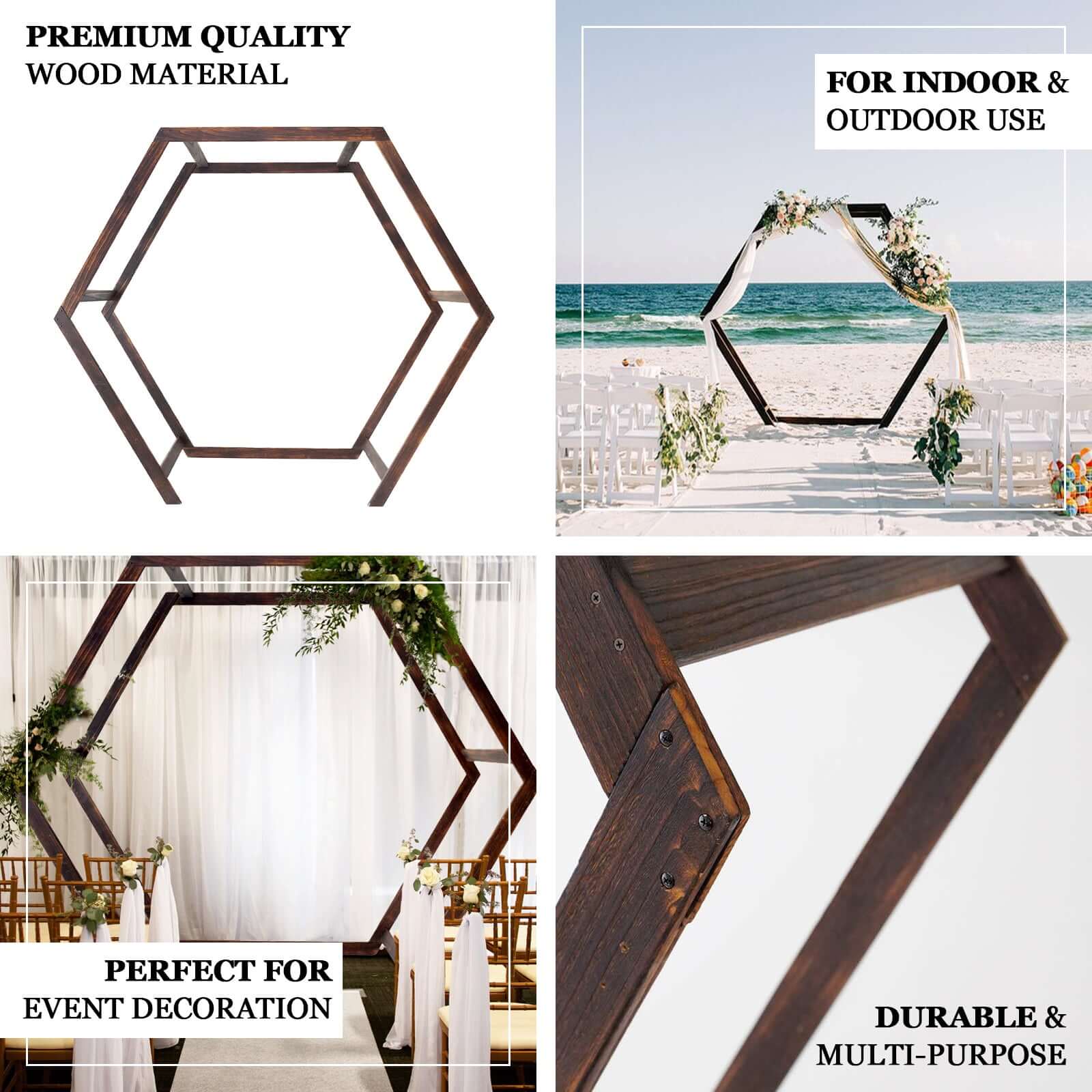 7ftx8.5ft Heavy Duty Wooden Dual Hexagon Wedding Arbor Backdrop Stand