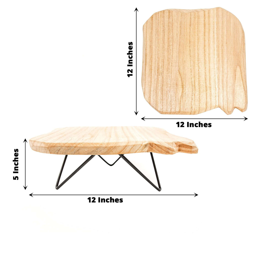 Wooden Cake Cupcake Stand Natural Wood Slice Design - Cheese Board Serving Tray with Hairpin Legs 12" Square - Bell Racket Store