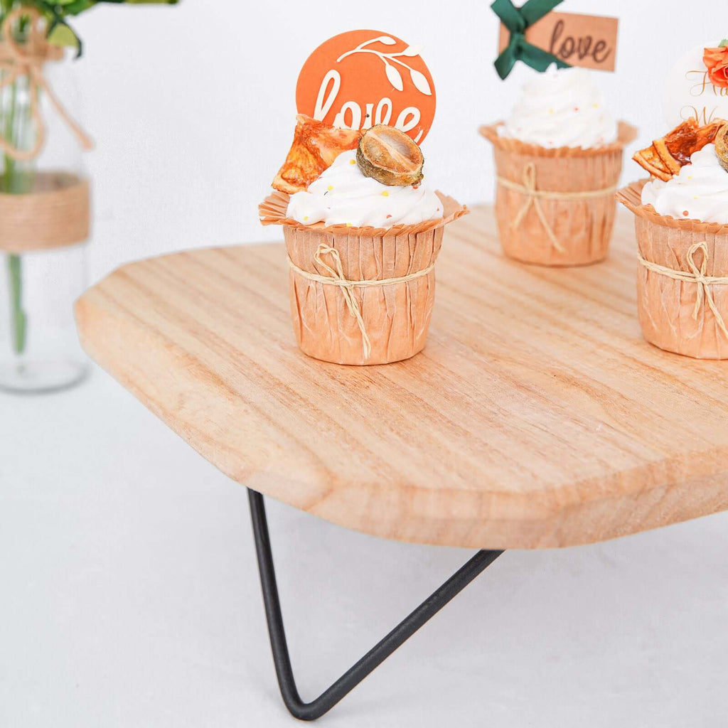 Wooden Cake Cupcake Stand Natural Wood Slice Design - Cheese Board Serving Tray with Hairpin Legs 12" Square - Bell Racket Store