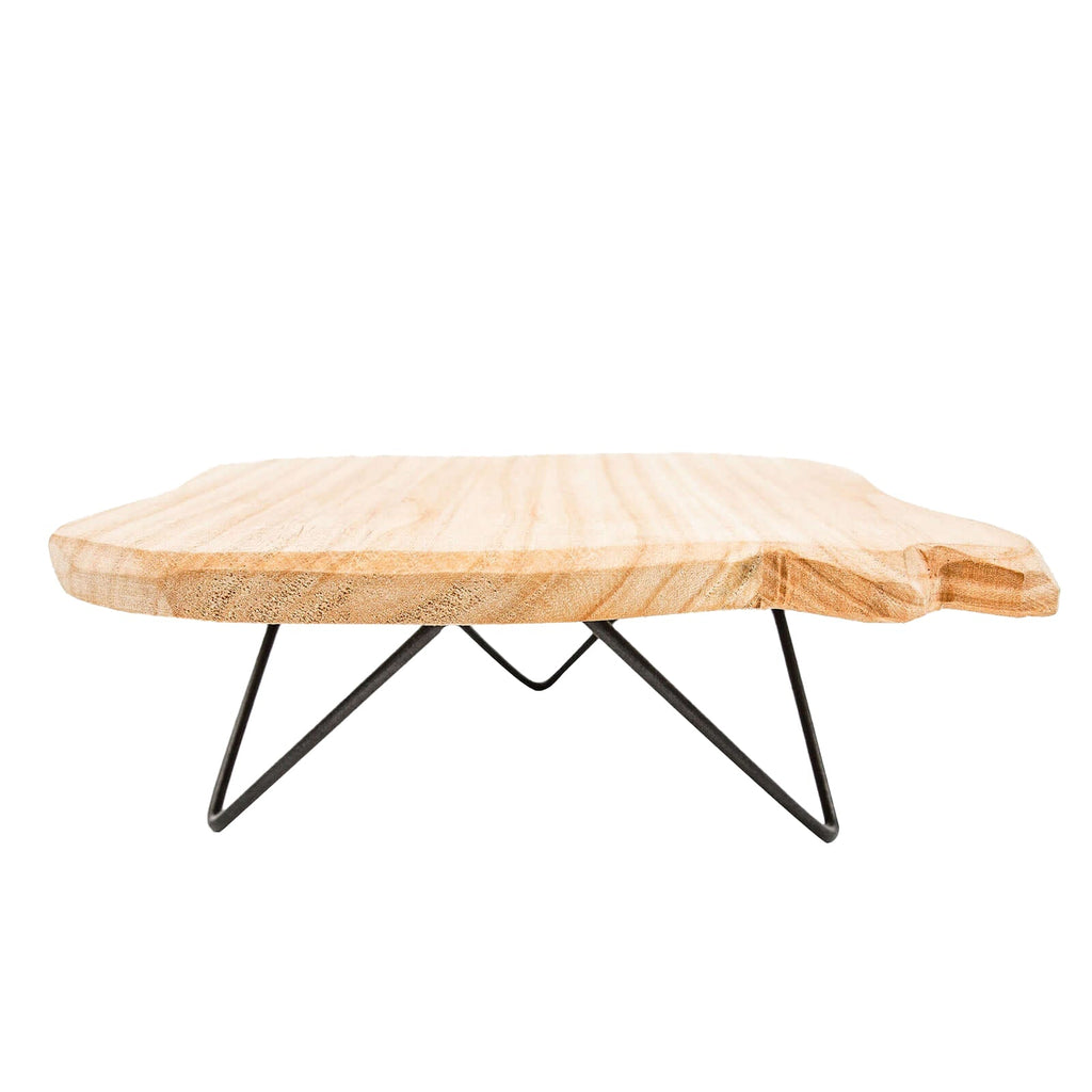 Wooden Cake Cupcake Stand Natural Wood Slice Design - Cheese Board Serving Tray with Hairpin Legs 12" Square - Bell Racket Store