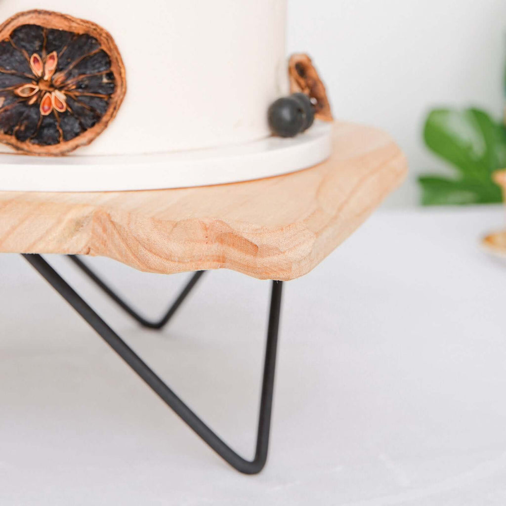 Wooden Cake Cupcake Stand Natural Wood Slice Design - Cheese Board Serving Tray with Hairpin Legs 12" Square - Bell Racket Store