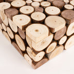 Wooden Cake Stand 14"x14" Square Design Rustic Natural Slices - Farmhouse Display Box Pedestal Riser - Bell Racket Store