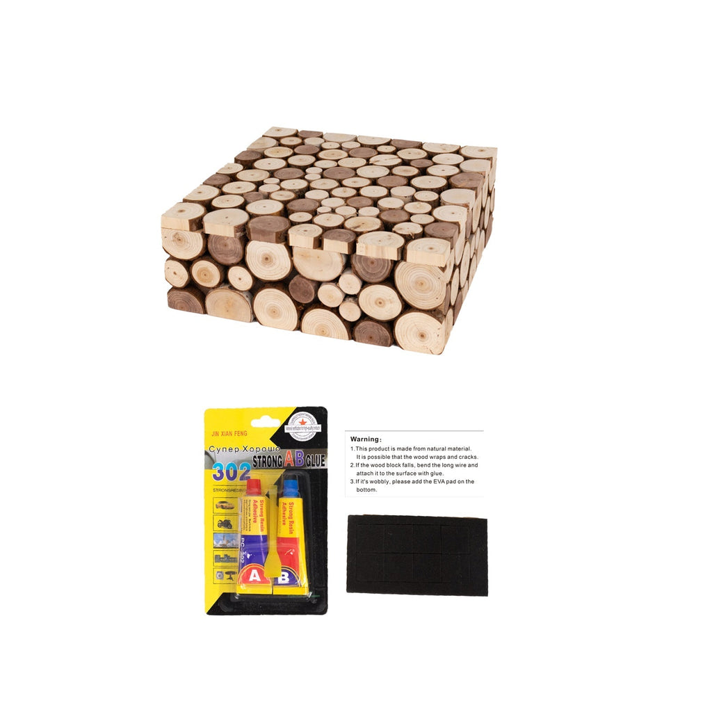 Wooden Cake Stand 14"x14" Square Design Rustic Natural Slices - Farmhouse Display Box Pedestal Riser - Bell Racket Store