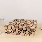 Wooden Cake Stand 18"x18" Square Design Rustic Natural Slices - Farmhouse Display Box Pedestal Riser - Bell Racket Store