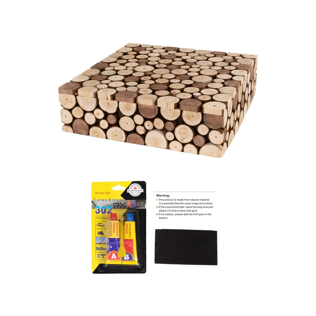 Wooden Cake Stand 18"x18" Square Design Rustic Natural Slices - Farmhouse Display Box Pedestal Riser - Bell Racket Store