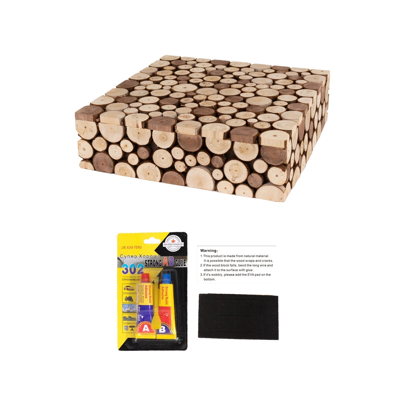 Wooden Cake Stand 18"x18" Square Design Rustic Natural Slices - Farmhouse Display Box Pedestal Riser - Bell Racket Store