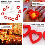 Wooden Heart String Lights Red Design Warm White - Battery Operated Hanging Accent 5ft - Bell Racket Store