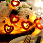 Wooden Heart String Lights Red Design Warm White - Battery Operated Hanging Accent 5ft - Bell Racket Store