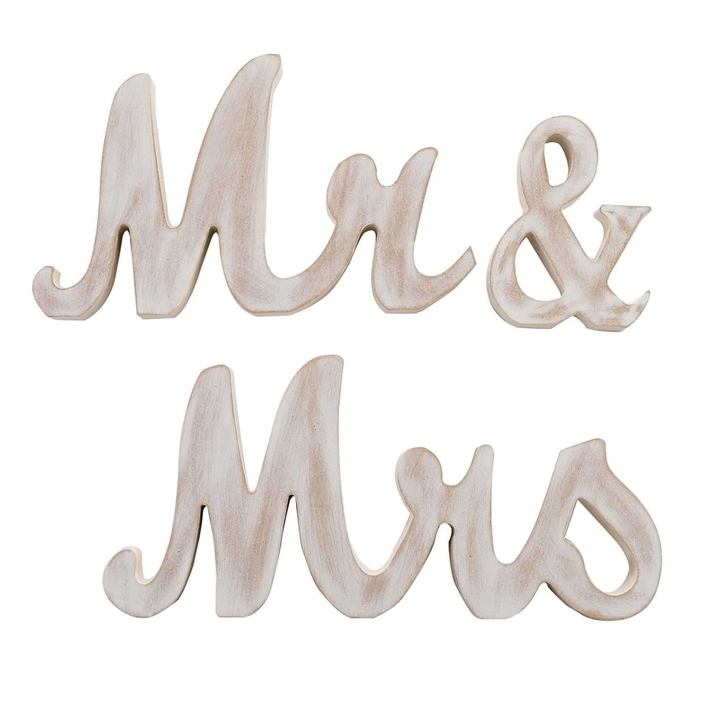 Wooden "Mr & Mrs" Freestanding Letters Whitewashed - Rustic Farmhouse Wedding Table Display Signs - Bell Racket Store