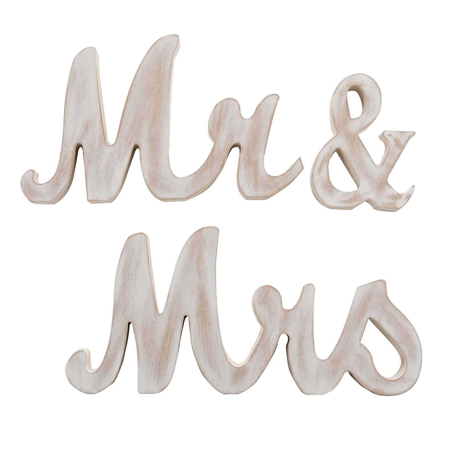Wooden "Mr & Mrs" Freestanding Letters Whitewashed - Rustic Farmhouse Wedding Table Display Signs - Bell Racket Store