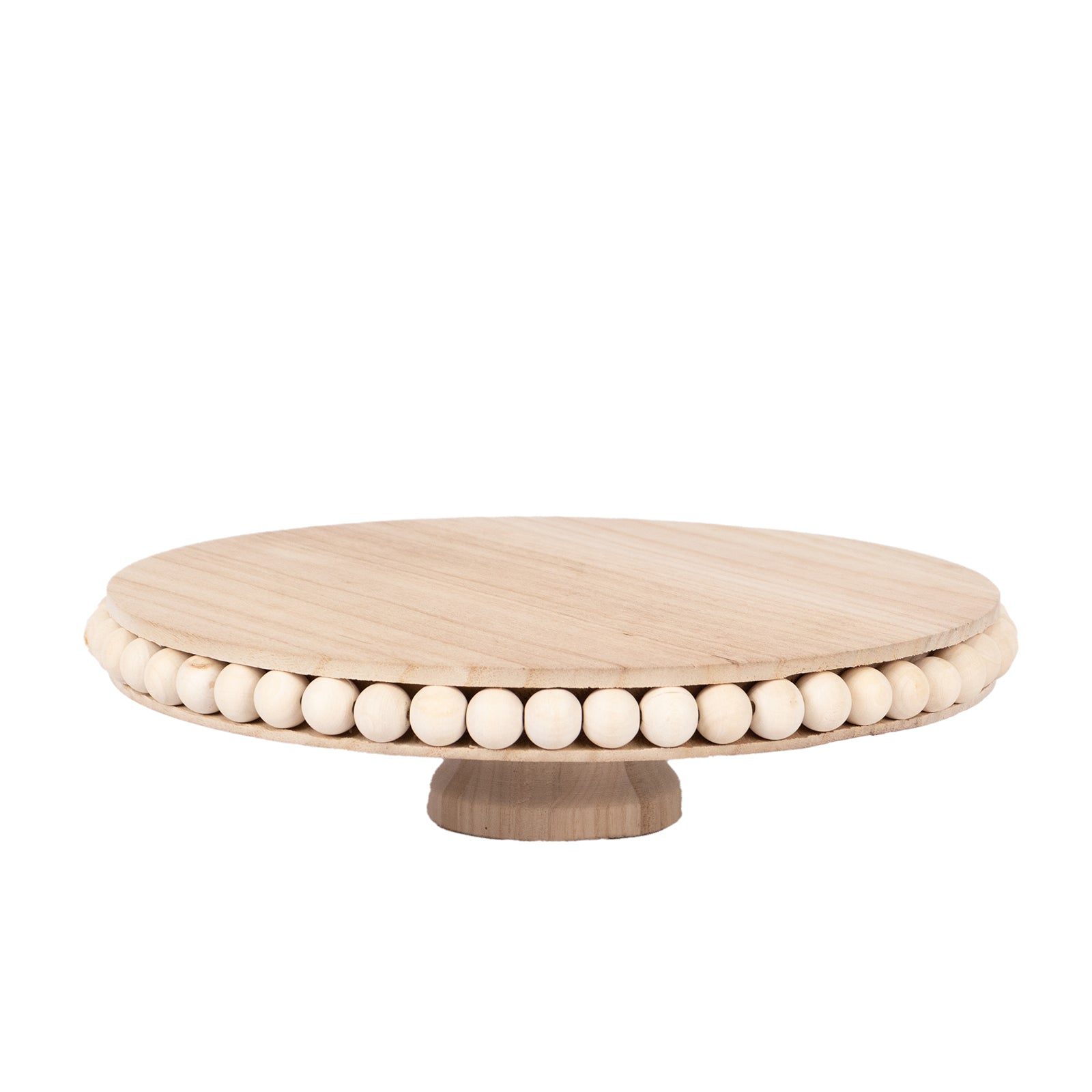 Wooden Pedestal Cake Stand Round Rustic Design with Beaded Edge Natural - Farmhouse Cupcake Holder Serving Tray 12" - Bell Racket Store