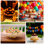 Wooden Pedestal Cake Stand Round Rustic Design with Beaded Edge Natural - Farmhouse Cupcake Holder Serving Tray 12" - Bell Racket Store